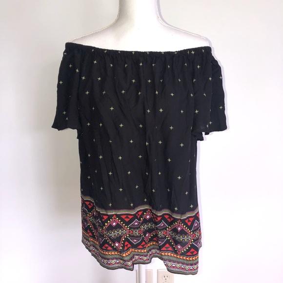Torrid Border Print Challis Off Shoulder Blouse 0 - Picture 4 of 8
